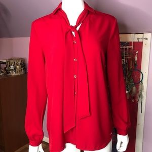 Tommy Hilfiger Red Blouse w/ Detachable Neck Tie